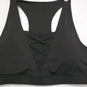 Pop Fit Sports Bra Racerback Padded Pull-on Criss Cross Mesh in Front Black 4XL - Picture 1 of 5