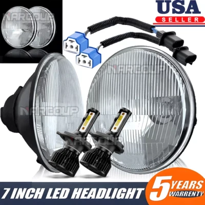 Fit Porsche 911 912 914 924 928 944 Pair 7" LED Headlights Hi/Lo Beam Round Foto 1 de 4