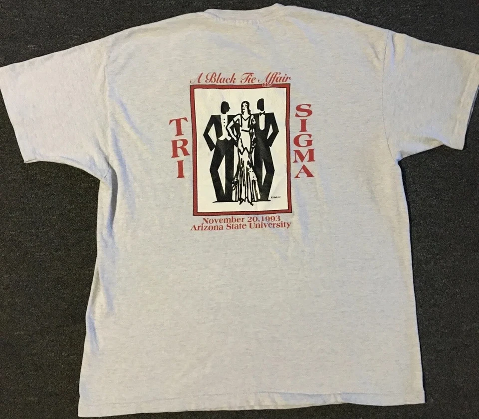 Vtg 90s ASU Tri Sigma Black Tie Affair Faded Shirt L XL Sorority College Grunge - Image 1 of 4