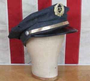 Vintage 1940s Sergeant Wool Uniform Hat Police Visor Cap Salt & Pepper Sz 7 1/4 - Picture 1 of 10