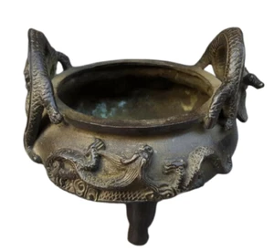 Quemadores de incienso de bronce de colección estatua tallada dragón Qianlong olla incensaria de la suerte - Imagen 1 de 11