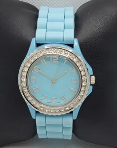 Ladies Fashion Trendy Round Silver Tone Blue Poly Band Analog Watch J2 - Picture 1 of 9