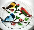 Cały szklany talerz podniesiony kolorowy wzór ptaków i jagód dekoracja ścienna kąpiel ptaków