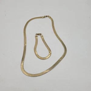 Vintage Textured Gold Tone Herringbone Chain Necklace / Bracelet Set 20" & 7.5" - Picture 1 of 7