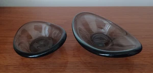 Two Vintage MCM Smoked Glass Trinket Dishes/Ashtrays, Blue-Grey, Freeform - Picture 1 of 12
