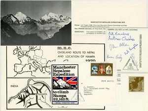 NEPAL MOUNTAINEERING 1970 NAMPA EXPEDITION MANCHESTER LABEL + SIGNED PPC + ENV - Picture 1 of 9