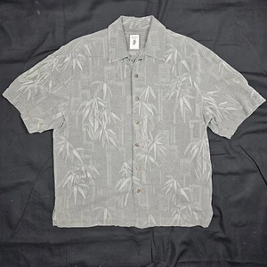 Jamaica Jaxx Hawaiian Shirt Men's M Medium Gray Tropical Silk Collared Button-Up - Picture 1 of 9