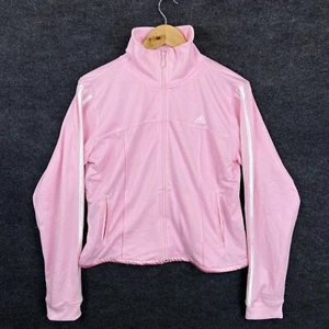 Adidas Womens Jacket L Pink Mesh Long Sleeve Activewear 3 Stripes Full Zip Logo - Picture 1 of 20