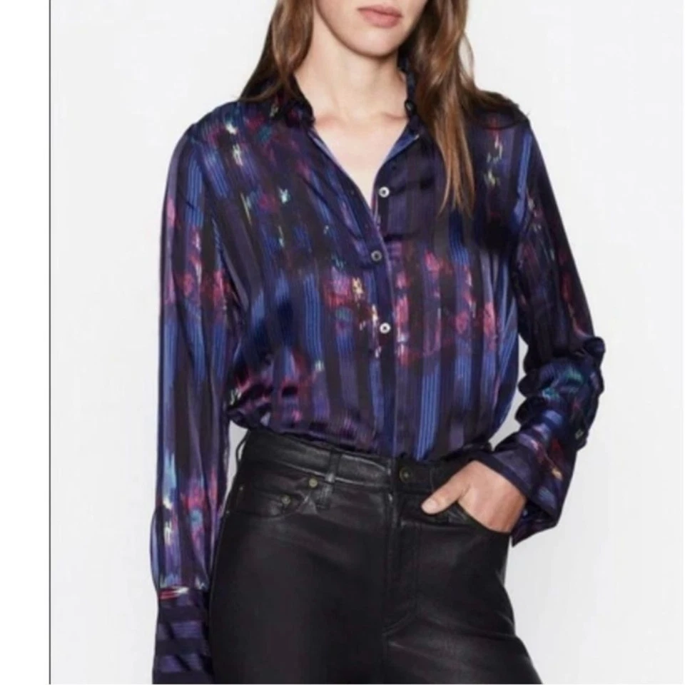 EQUIPAMIENTO Camisa Blusa Estampado Eleonore Mezcla Seda Tono Joya Abstracto Rayas Foto 1 de 4