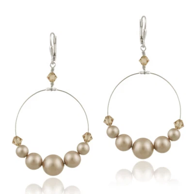 925 Silver Almond Crystal Pearl Elements  Wire Dangle Earrings - Image 1 of 3