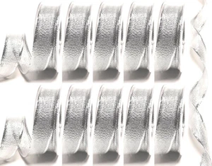 0,06€/m) 250m = 10 Rollen Dekoband je 25m x 25mm silber mit Schmuckrand  #3024 - Bild 1 von 3