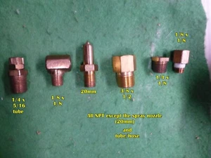 LOT 6 HTF BRASS BUSHINGS, 20MM PIN HOLE SPRAY NOZZLE, 1/8 & ¼ & 3/8 ADAPTERS hr - Picture 1 of 2