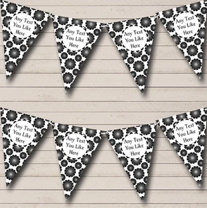 Black White Grey Flower Personalised Shabby Chic Garden Tea Party Bunting Banner - Picture 1 of 1