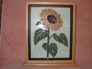 Handmade Art Sandblast Sunflower Lighted Display Gift  Marble Curio    - Picture 1 of 12