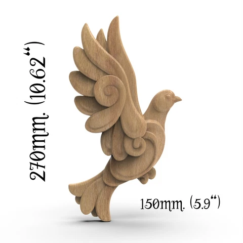 Pigeon Bird Wood Carved Neoclassical Applique Wall Vintage Decorative Ornament Cover