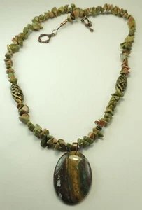 Unakite Necklace with Jasper Pendant Bohemian Handmade - Picture 1 of 1