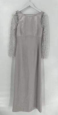Vestido de noche Adrianna Papell para mujer 8 gris plateado satinado manga encaje lentejuelas Foto 1 de 4