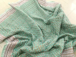 Indian Block Print Quilt Jaipuri Razai Cotton Fill Quilted Bedspread Double Size - Picture 1 of 10