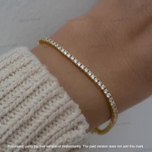 3MM Round Cut 4Ct VVS1 Diamond Women's Tennis Bracelet 14k Yellow Gold Plated 7" - Picture 1 of 11