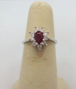 Sterling Silver Pear RED garnet round CZ engagement Ring 925 women Wedding Band - Picture 1 of 8