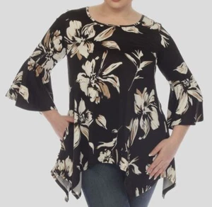 White Mark Women's Black Floral Blanche Tunic Top Plus Size 2XL - Picture 1 of 2
