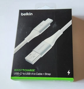 NEW White Belkin Boost Charge Braided USB-C to USB-A Cable 6.6FT / 2M - CAB002 - Picture 1 of 9