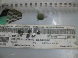 2X SMDIC03220X200MP00 Film Capacitors SMD-PPS 0.22 uF 63 VDC 4.8x3.3x4 SC1812 - Picture 1 of 2