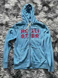 Felpa Hollister donna blu medio con cappuccio tasca logo full zip Y2K - Foto 1 di 5