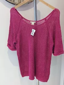 White & Warren Linen Mix Open Weave Top Size Medium Raspberry Pink Bnwt - Picture 1 of 6