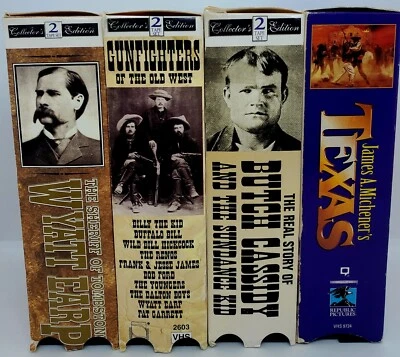 4 Vintage VHS Westerns Box Sets Butch Cassidy Gunfighters Wyatt Earp Texas! 🎬 - Image 1 of 4