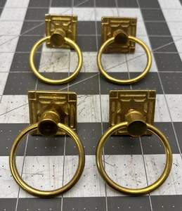 4er Set Vintage Eastlake Schubladengriffe Ringgriffe Rosetten Ausschlachten Messing - Bild 1 von 4