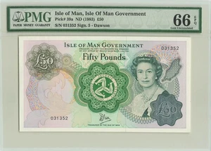 ISLE OF MAN 50 Pounds 1983, P-39a, PMG 66 EPQ Gem UNC, Highest Denomination QEII - Picture 1 of 2