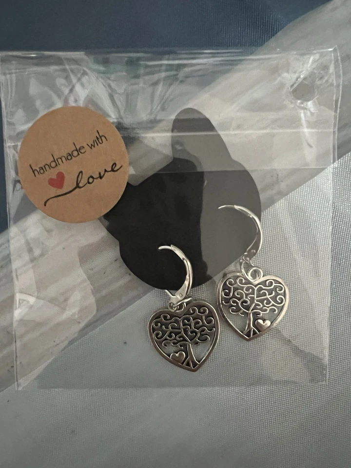 Handmade Ohrringe Silber Herz Lebensbaum - Bild 1 von 1