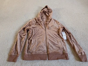 Felpa con cappuccio donna Calvin Klein Coffee Cake full zip velluto Bling nuova con etichetta Medium - Foto 1 di 16