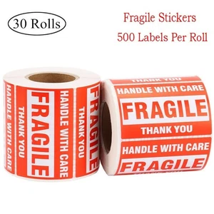 30 Rolls 2x3 Fragile Stickers Handle with Care Thank You 500/Roll Shipping Label - Picture 1 of 5