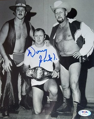 Dory Funk Jr. Foto auténtica firmada de 8x10 con certificado de autenticidad de PSA con Terry & Dory Sr. Foto 1 de 2