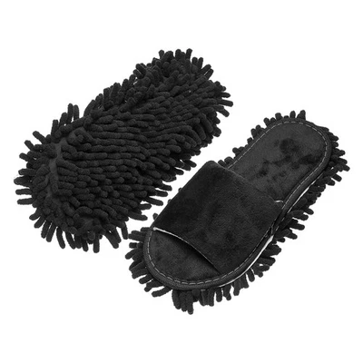 Microfiber Mop Slippers for Floor Cleaning, Small Size 9.6", Black Foto 1 de 4