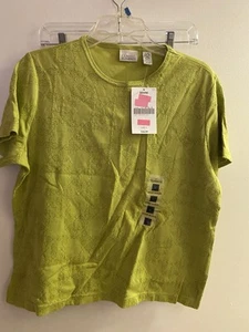 Classic Elements Women’s Shirt Green W/ Allover Sewn Print L 14 16 Bust 44” New - Picture 1 of 6
