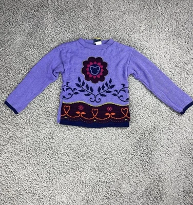 Suéter tejido púrpura vintage Disney Mickey para niños patrón de corazón de flores grandes Foto 1 de 4