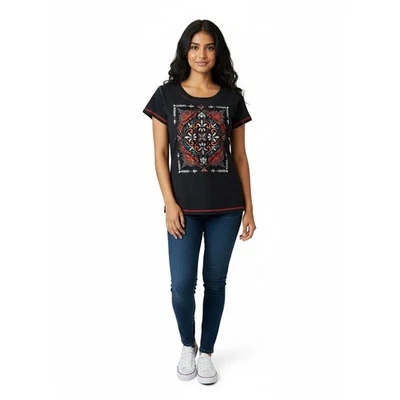 Panhandle Embroidered Western T-Shirt | Black Red Stitching | Women's M - Image 1 of 4