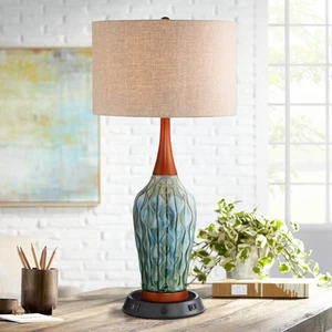 Rocco Modern Table Lamp 30" Tall Blue Teal Dimmable USB Workstation Base Bedroom - Picture 1 of 7