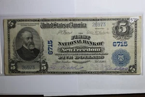 1902 $5 National Bank Note New Freedom Pennsylvania 6715 - Picture 1 of 5