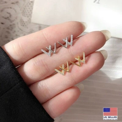 Mujeres 925 Plata Esterlina Joyería Cristal Simple con Letra Pendientes Gancho Foto 1 de 4