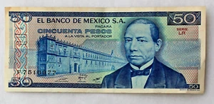 1981 Mexico Cincuenta 50 Pesos Bill; Serie LR; F7516977; Unknown Circulation - Picture 1 of 2