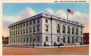 Post Office Billings Montana Postkarte unbesendet coloriertes Leinen weißer Rand - Bild 1 von 2