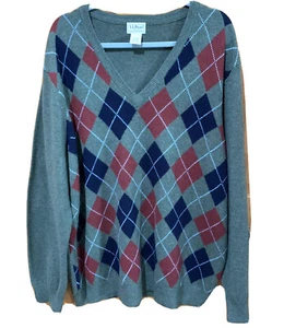 LL Bean Large 100% Lambs Wool Argyle Sweater Long Sleeve Olive Rust 271130 XXL - Imagen 1 de 13