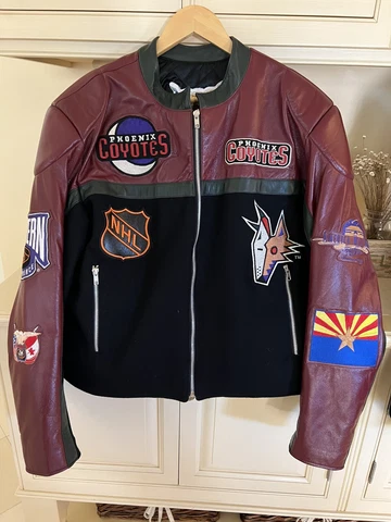 VTG 1990s Phoenix Arizona Coyotes NHL Hockey Leather/ Wool Jacket MINT Size S Cover