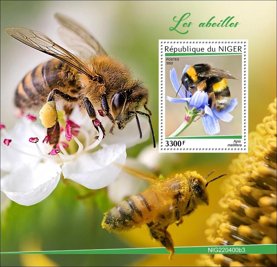 Estampillas de abejas insectos MNH 2022 Níger S/S Foto 1 de 1