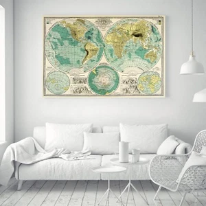 Globo Hemisferio Geológico Mapa del Mundo Lienzo Vintage Póster Arte Pintura Decoración 100 - Imagen 1 de 13