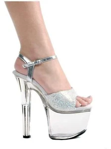 Ellie Shoes E-711-Flirt-G 7" Heel Women's Silver Glitter Sandal. - Picture 1 of 4